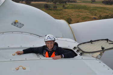 Matt Kean, NSWâ€™s Energy and Environment Minister, during a visit to the Sapphire Wind Farm near Uralla.