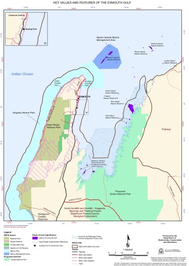 A marine park will be established along most of the southern and eastern sides of the Gulf of Exmouth. 