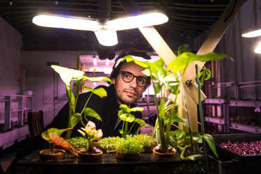 Geert Hendrix with one of his indoor growing systems.