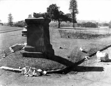 “I regard this as more than petty vandalism.” The shattered ruins of the same statue on December 30, 1971.