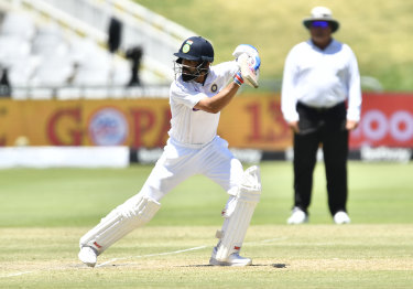 Virat Kohli strikes on day three of the test against South Africa. 