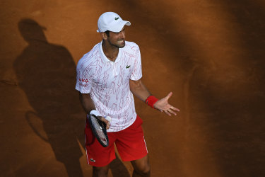 Novak Djokovic reacts during a semi-final match in Rome. 