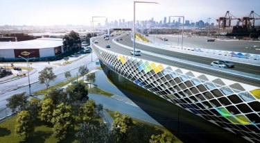 An artist's impression of the Footscray Road elevated freeway section of the West Gate Tunnel project. 