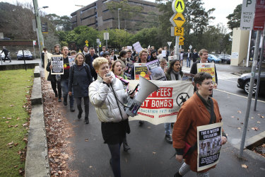 Sydney University students and academics protest the university's talks with the Ramsay Centre.
