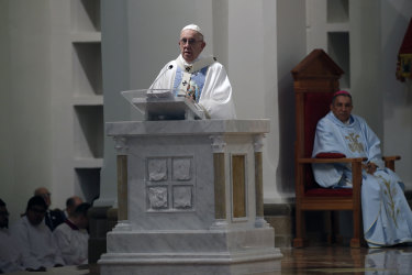 Pope Francis delivers his homily. 