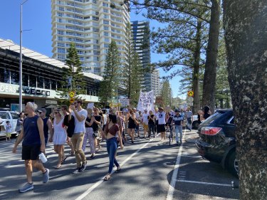 Protesters let their feelings be known in Coolangatta on Sunday.