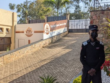 A guard at the Hope Hostel in Kigali, Rwanda which is currently empty as it awaits the first flight of the UK’s unwanted asylum seekers.