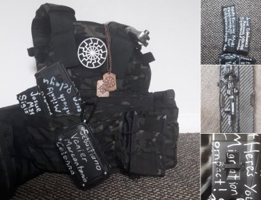 An image obtained on Friday, March 15, 2019 shows weapons allegedly used by an armed man during a mbad shooting in a mosque in Christchurch.