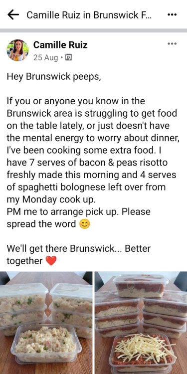 One of Camille Ruiz’s Facebook call-outs for people to collect her free meals. 