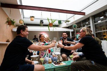 Mick Neil, co-founder of Philter Brewing, likened Marrickville Springs rooftop bar to “Palm Springs in the middle of the inner west brewery trail, it’s all about neon, palm trees, pastel hues and hanging plants”.