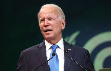 US President Joe Biden speaks during an Action on Forests and Land Use event at the COP26 climate summit in Glasgow, Scotland.