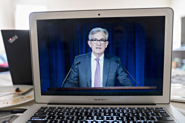 US Federal Reserve Board chairman, Jerome Powell, speaking at an online news conference last week.