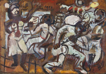 <i>Musicians No. 3</I> (1949) by Tony Tuckson, who practised a deliberate de-skilling, attempting to paint and draw with the directness and spontaneity of a child. 