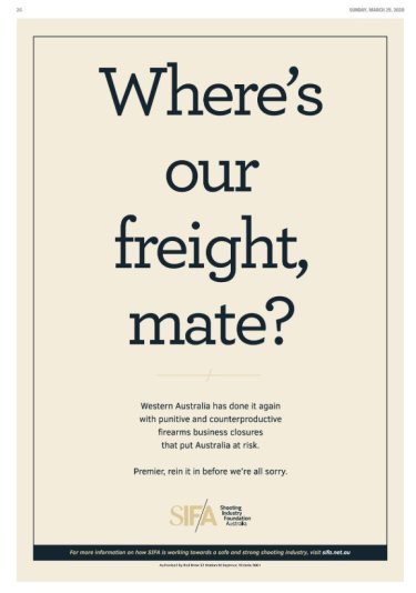 An ad from the Shooting Industry Foundation Australia published by Seven West Media on Sunday.