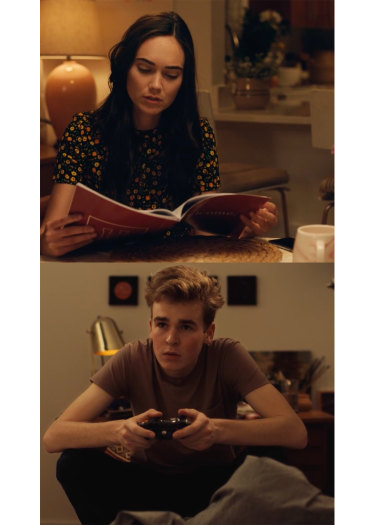 Kai Kadlec as Jeremy and Maeve Whalen as Chloe in season one. The show is designed to be watched on a phone held vertically, with the action frequently playing out on two square frames simultaneously. 