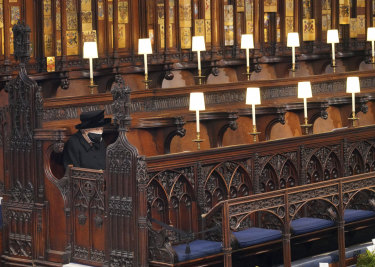 The Queen sitting alone in St George’s Chapel ahead of the funeral for Prince Philip.