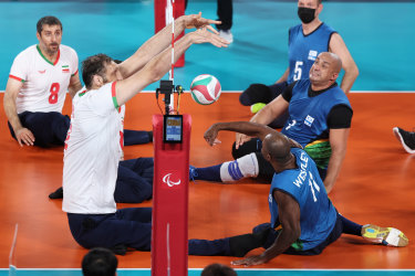 Mehrzad blocks a shot in a match against Brazil this week. 