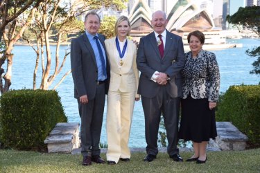 One for the good room: Andrew Upton, Cate Blanchett, Governor-General Peter Cosgrove and Lady Lynne Cosgrove at Admiralty House on Wednesday afternoon.