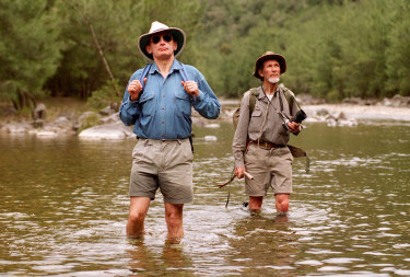 Bob Carr, then premier of NSW, hiking in the Kowmung with wilderness campaigner Milo Dunphy in 1995.
