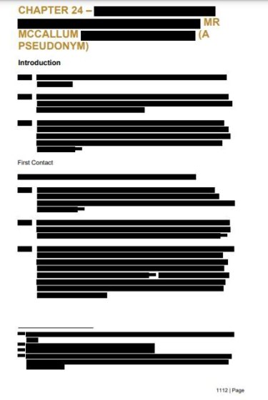 A document that has been heavily redacted due to public interest immunity (PII) claims.