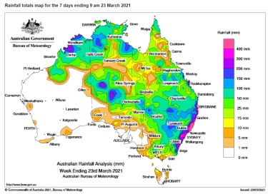 Rainfall totals for the week ending March 23, 2021.