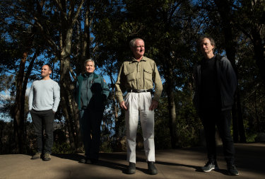 Berin Mackenzie (left) was part of the team behind the successful saving of the rare Wollemi pine trees in the Wollemi National Park during the 2019-20 bushfires. Some of the others include Lisa Menke (second from left), Steve Clarke, and Tony Auld (right). 