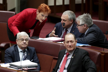 Crossbenchers in discussion in the Senate on Thursday.