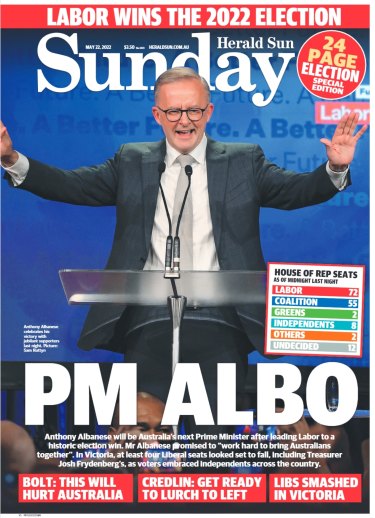 The first page of The Sunday Herald Sun.