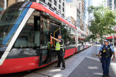 A tram broke down on George Street during testing on Wednesday.