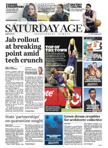 The Age front page 29 May 2021