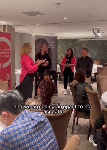 Kylea Tink and Nicolette Boele spoke at a function in Chatswood. The video was circulating on social media.