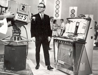 An undated photo of Bandstand host (and former channel Nine newsreader) Brian Henderson on the Bandstand set.