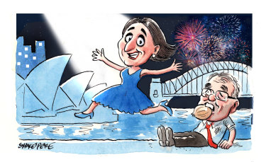 Premier Gladys Berejiklian's election win set off a round of celebrations on Saturday and Sunday. Illustration: John Shakespeare