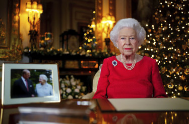 Queen Elizabeth II records her annual Christmas broadcast in Windsor Castle.