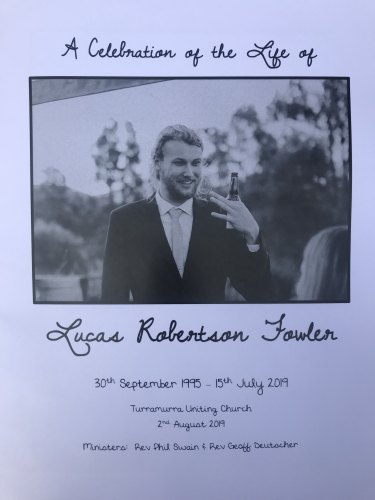 An image of Lucas Fowler from the funeral order of service.
