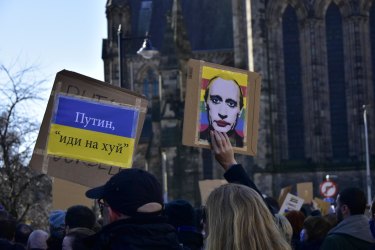 Las protestas contra Putin tuvieron lugar en Edimburgo, Escocia, el domingo.