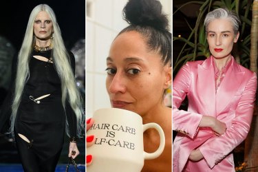 Showing off some of the 50 shades of grey that have been dubbed a look “to aspire to”, from left: Kristen McMenamy, Tracee Ellis Ross, and Erin O’Connor.
