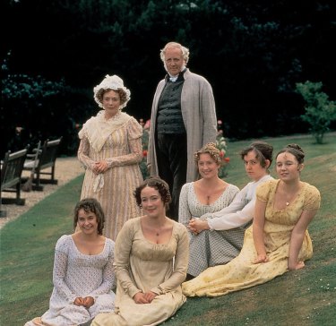 The Bennet family as seen in the BBC’s 1995 adaptation of Jane Austen’s 1813 novel, Pride and Prejudice. Mr and Mrs Bennet, with (l-r) Lydia, Elisabeth, Jane, Mary and Catherine. But which is the fourth daughter?
