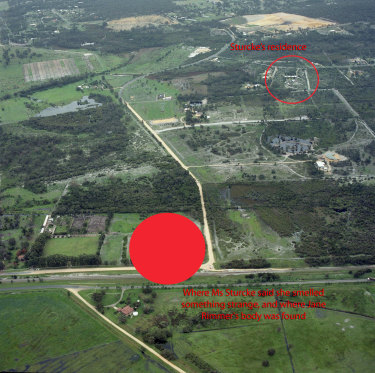 An aerial map of Wellard in 1996 marked up by WAtoday to indicate where witnesses said they heard screams. 