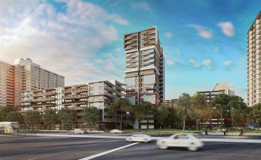 An artist's impression of apartments to be built on the Flemington public housing estate - where 825 new private units will be created on what is now public land.