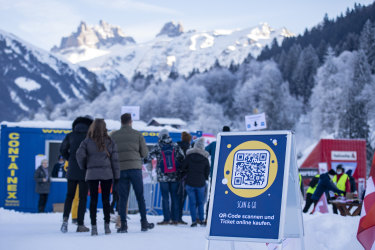COVID-19 certificate and entry checks are seen at the Ski Jumping World Cup in Engelberg, Switzerland, on Saturday.
