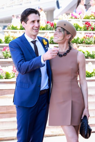 Comedian Andy Lee and girlfriend Bec Harding at the 2021 Melbourne Cup.
