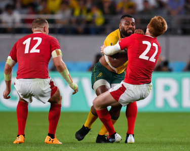 Wallabies ball-carrier Samu Kerevi was penalised for leading with the arm on tackler Rhys Patchell in the World Cup match against Wales in 2019.