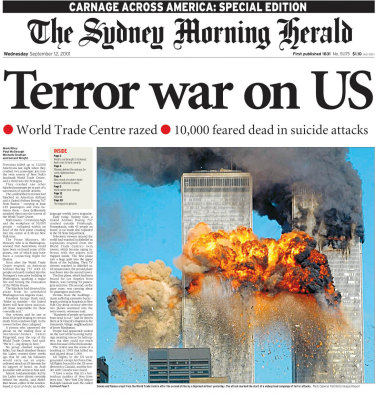 Front-page of the Herald on September 12, 2001.