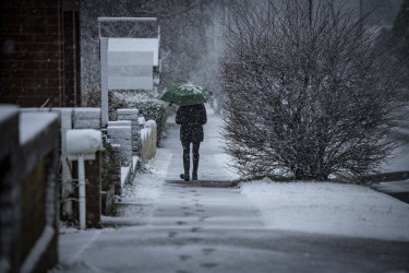 Blackheath was blanketed by snow as the cold air moved across the Blue Mountains.