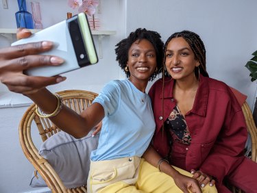 Jessica N (left) and Monisha (right) photographed by the Google Pixel 6.