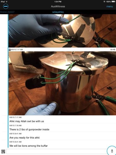 The device appears to resemble a "pressure cooker bomb", similar to the type of explosive used in the Boston Marathon attack.