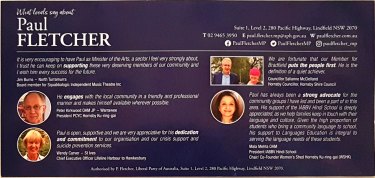 Paul Fletcher’s campaign advertisement featuring Lifeline Harbour to Hawkesbury CEO, Wendy Carver.