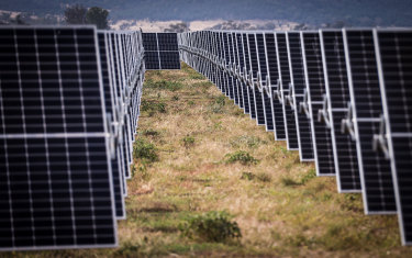 Photovoltaic modules ready to be installed  at a solar farm on the outskirts of Gunnedah in northern NSW.