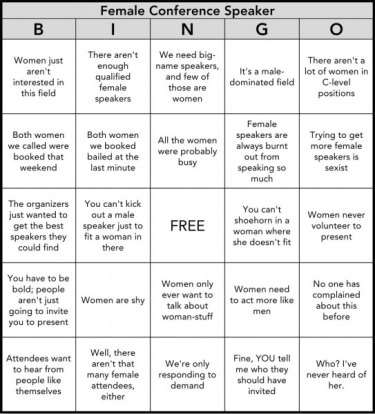 Dr James Fox often refers conference organisers to female conference bingo, when he asks for women to be included on panels with him. 
